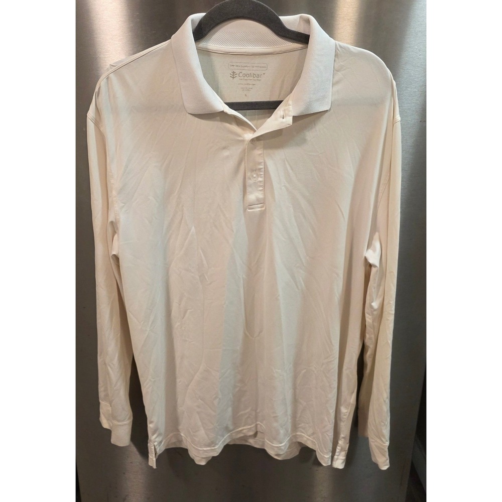 Coolibar Mens Large Long Sleeve Polo White UPF 50 Sun Protection Performance
